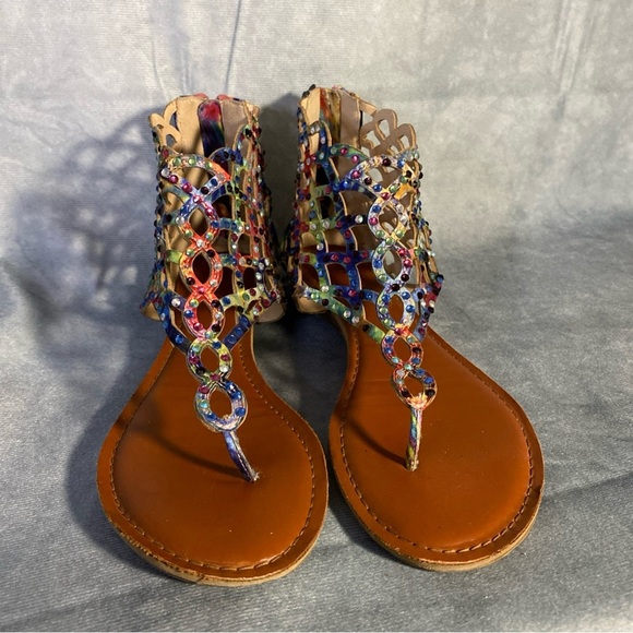 Zigi Soho MELAA Pink Multicolour FX Sandals Size 8.5 Rhinestone Gladiator Thong - Picture 3 of 9